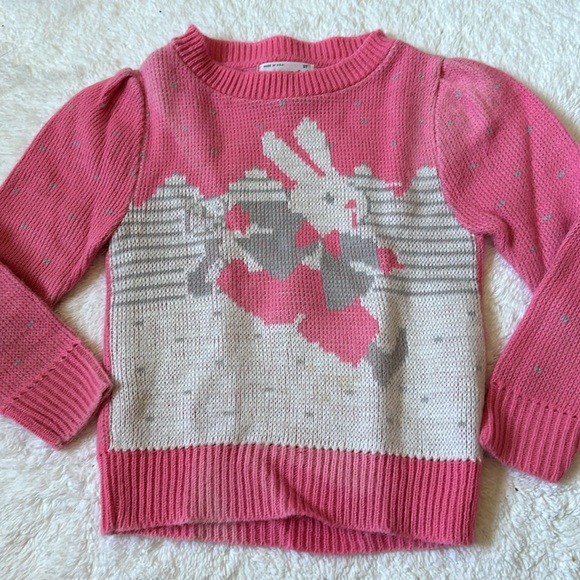 Vintage 90s pink knit bunny sweater - Picture 1 of 8